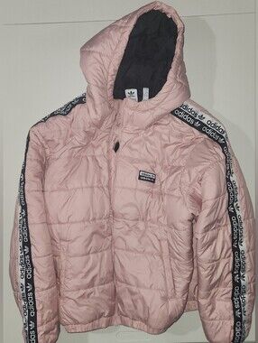 Adidas Originals Light Pink Quilted Hooded Puffer Jacket Size XL Women
